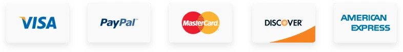 Visa, PayPal, Mastercard, Discover, American Express